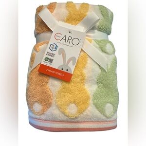 2 Bath Hand Towels Easter Holiday Bunnies Bunny Rabbit Caro Pink Blue Green Soft